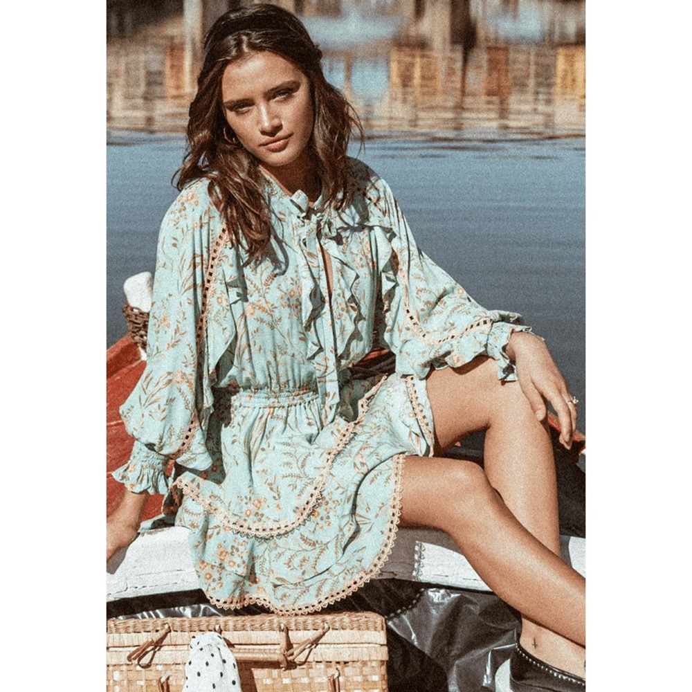 Spell Maisie Playdress Turquoise Boho Mini Dress Size XS $495